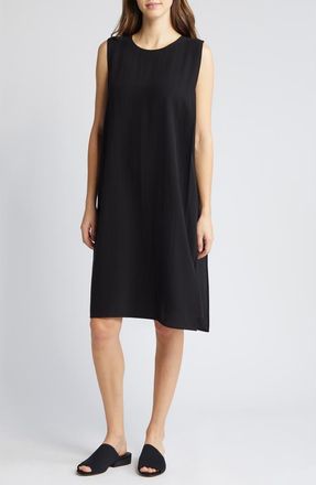 Eileen Fisher Matte Silk Shift Dress in Black at Nordstrom Rack, Size Medium