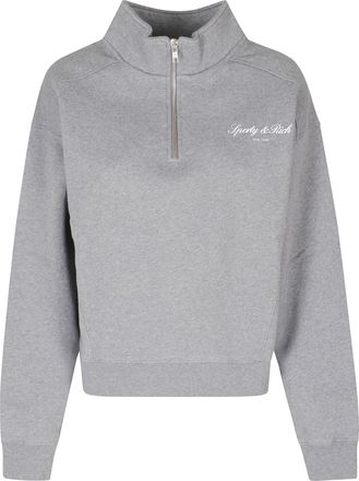 Sporty & Rich Grey Signature NY Cropped Quarter-Zip Sweatshirt