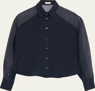 Brunello Cucinelli Chiffon Raglan Sleeve Button-Down Shirt