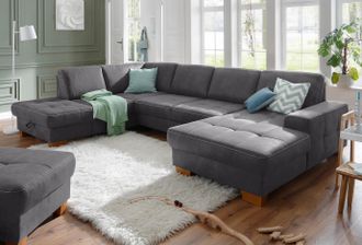 HOME AFFAIRE Wohnlandschaft »Puccini U-Form« mit Federkern, Sitztiefenverstellung, Kontrastnaht