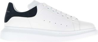 Alexander McQueen White Leather Sneakers With Dark Blue Suede Heel