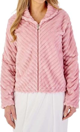 Slenderella Stripes Zip Opening Long Sleeve Bedjacket (16/18, pink)