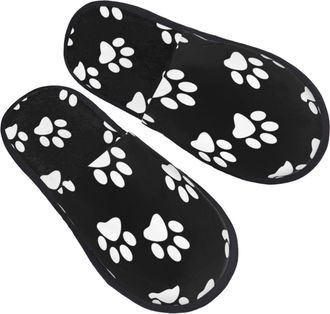Generic Fleece Slippers Dog Paw On Black Warm Cotton Slippers Cozy Indoor Shoes For Hotel Travel Room M