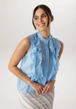 Aniston Blusentop ANISTON SELECTED, Damen, Gr. 36, hellblau, Web, Obermaterial: 85% Lyocell, 15% Polyester, unifarben, h&uuml;ftlang, Blusen Blusentop, kleiner Ste