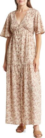 Wishlist Floral Button Front Maxi Dress in Mocha at Nordstrom Rack, Size Medium
