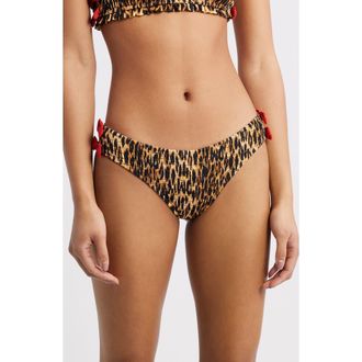 Damson Madder Leopard Smocked Bow Bikini Bottoms in Brown at Nordstrom, Size 10 Us