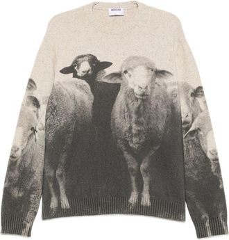 Moschino Photographic Print Sweater with Crew Neckline and Ribbed Details