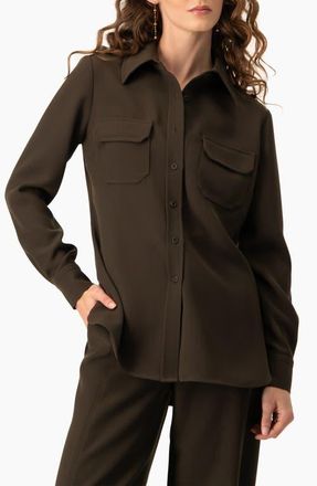 Ivonne Structured Military Inspired Shirt Jacket in Brown at Nordstrom, Size 10