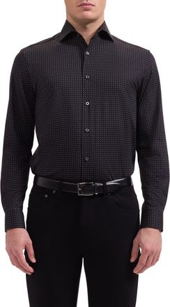 Bugatchi Devon OoohCotton Micro Dot Print Button-Up Shirt in Black at Nordstrom, Size Xx-Large