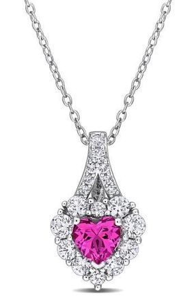 Delmar Lab Created Pink Sapphire & Lab Created White Sapphire Pendant Necklace at Nordstrom Rack