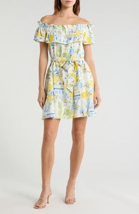 Sugarlips Amalfi Coast Off the Shoulder Minidress in Blue Multi at Nordstrom, Size X-Small