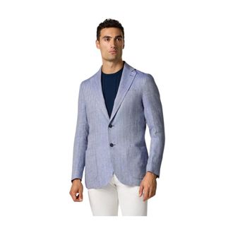 Brooks Brothers Jassen, Heren, Blauw, 2Xl, Linnen, Linnen Blazer met Visgraatdessin