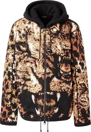 Roberto Cavalli Tiger Jacquard Hooded Jacket, Size Large