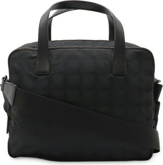 Chanel New Travel Line Black Jacquard Leather Handbag Tote Bag (Pre-Owned)