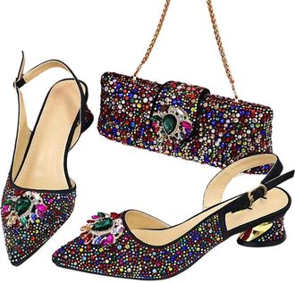 Generic Womens Pumps and Bag Design Silver Mixed Color Bag for Wedding Party