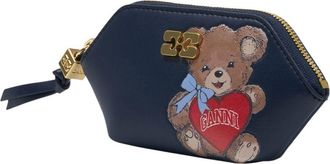 Ganni Womens Bear-Embroidered Lambskin Coin Purse Black