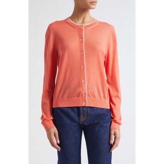 Versace Tipped Wool Blend Cardigan in Coral at Nordstrom, Size 38