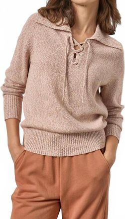 Lilla P Lace Neck Polo Sweater In Driftwood Marl