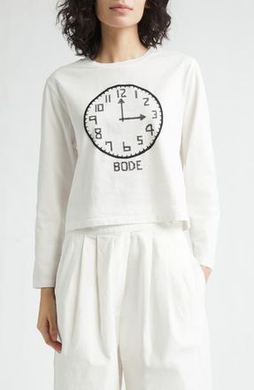 Bode Cross Stitch Clock Long Sleeve T-Shirt in Cream at Nordstrom, Size X-Small