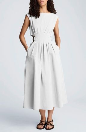Kenneth Cole Cutout D-Ring Tie Back Midi Dress in Pure White at Nordstrom, Size 14