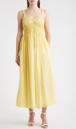 BOSS Dalza Shirred Cotton Maxi Dress in Bt Yl at Nordstrom Rack, Size 12