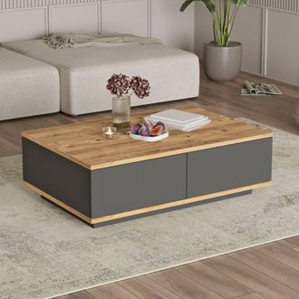 Dmora Mesa Baja De Sal&oacute;n Babila, 2 Compartimentos, Forma Rectangular, Tablero Marr&oacute;n, 90x60x29h Cm Roble Nodoso Marr&oacute;n