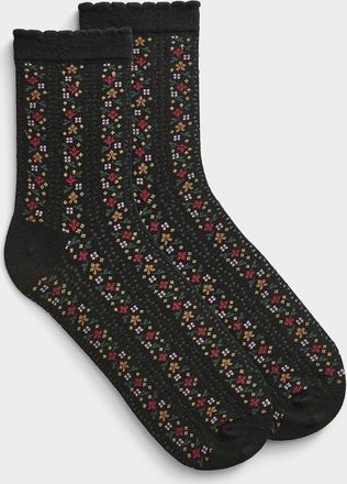 Simons Womens Scalloped edge floral pointelle-knit socks