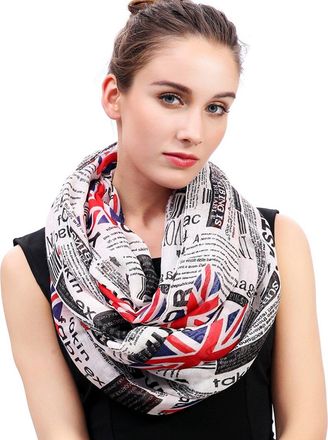 Lina & Lily Newspaper UK Union Jack Print Lightweight Snood Scarf (White)