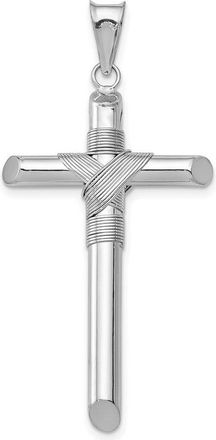 Diamond2Deal 14K White Gold Center Wrap Tube Cross Pendant