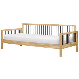 Beliani Cama De D&iacute;a 90 X 200 Cm Con Somier De L&aacute;minas Madera Clara De Caucho Barras De Metal Tricot