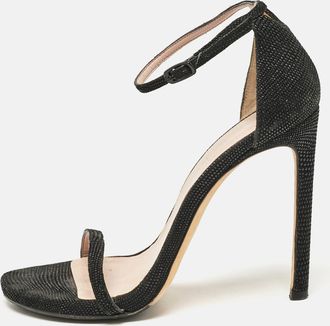 Stuart Weitzman Black Textured Suede Ankle Strap Open Toe Sandals