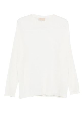 120% Lino long-sleeve round-neck sweater - women - Fabric - L - White