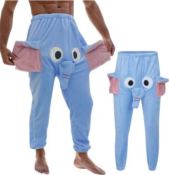 Generic Mens Funny Elephant Pajama Trousers Jumbo Trunks with Large Ears and Nose Flannel Sleepwear and Nightwear Unisex Animal Themed Homewear Loungewear Nov