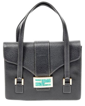 Fendi Black Calfskin Leather Flap Satchel (Authentic Pre-Loved)