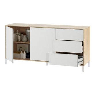 Dmora Aparador Dbog, Aparador Moderno Con 2 Puertas Y 3 Cajones, Bufet De Sal&oacute;n, Gabinete De Tv, Aparador Para Sal&oacute;n, 154x41h74 Cm, Roble Y Blanco - Dmora