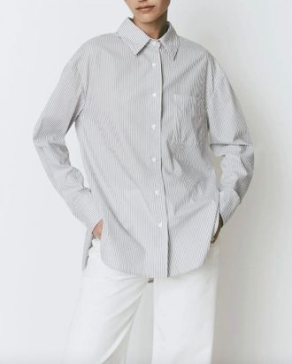 Sophie Rue Charlotte Button Down Shirt In Grey White Stripe