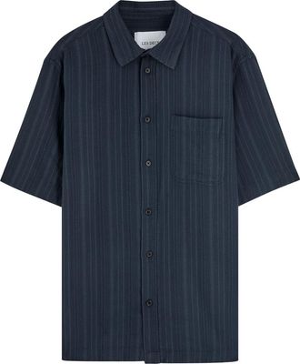 Les Deux Charlie SS Embroidered Cotton Shirt - Navy - S
