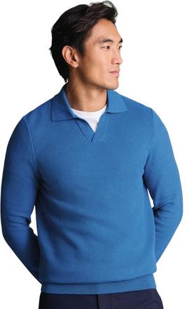 CHARLES TYRWHITT Cotton Honeycomb Trophy Neck Sweater in Mid Blue at Nordstrom, Size X-Small