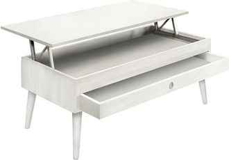 HOGAR 24 Alice Mesa Centro Elevable Caj&oacute;n Deslizante Madera Maciza Color Blanco Pata C&oacute;nica - Blanco