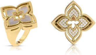 Roberto Coin 18K Yellow Gold Venetian Princess Pirouette Pave Diamond & Mother of Pearl Flower Ring