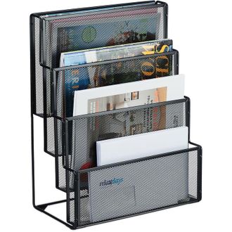 Relaxdays Relaxdays Newspaper Stand, Magazine Holder, Freestanding Storage, HxWxD 43 x 33 x 18 cm, Metal, Mesh, Documents, Silver