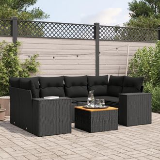 vidaXL Set De Comedor De Jard&iacute;n 7 Pzas Y Cojines Rat&aacute;n Sint&eacute;tico Negro Vidaxl