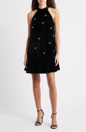 CeCe by Cynthia Steffe Rhinestone Bow Sleeveless Velvet Dress in Rich Black at Nordstrom Rack, Size X-Small