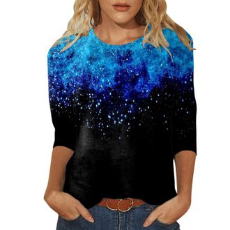 Generic Sparkly Tops for Women UK Sequin Top 3/4 Length Sleeve Womens Sparkly Tops Cute Print Tee Shirts Casual Lightweight Blouses Round Neck Ladies Sequin T