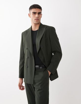 Asos Giacca da abito doppiopetto slim fit verde scuro