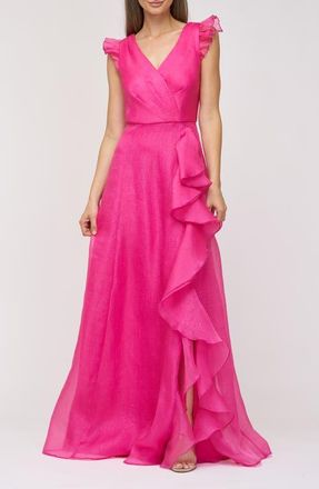JS Collections Julie Ruffle Organza Ballgown in Berry at Nordstrom, Size 14