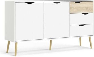 Dmora Credenza Animato, Buffet da soggiorno, Madia da salotto, Dispensa da cucina, 147x39 h81 cm, Bianco e Quercia - Dmora