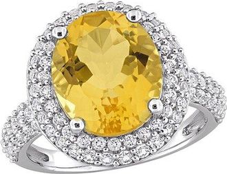 Rina Limor Silver 5.64 Ct. Tw. Citrine, White Topaz Double Halo Ring