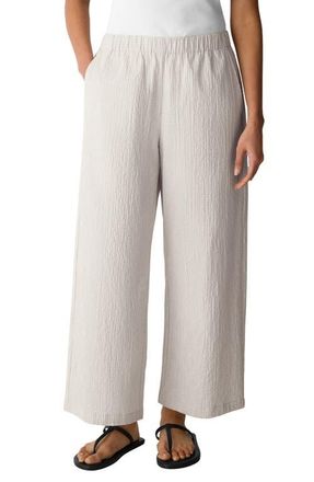 Eileen Fisher Check Print Wide Leg Ankle Pants in Chalk at Nordstrom, Size Petite P