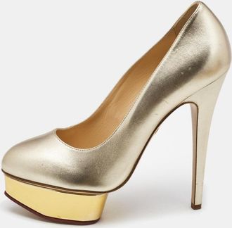 Charlotte Olympia Gold Leather Dolly Platform Pumps